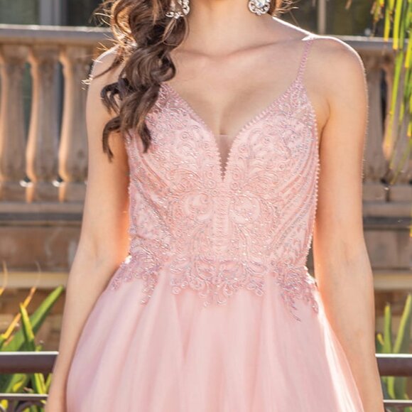 New Blush Sleeveless Graduation Tulle Dress w/ Rhinestones Embroidery DQ 3308 - Picture 8 of 9
